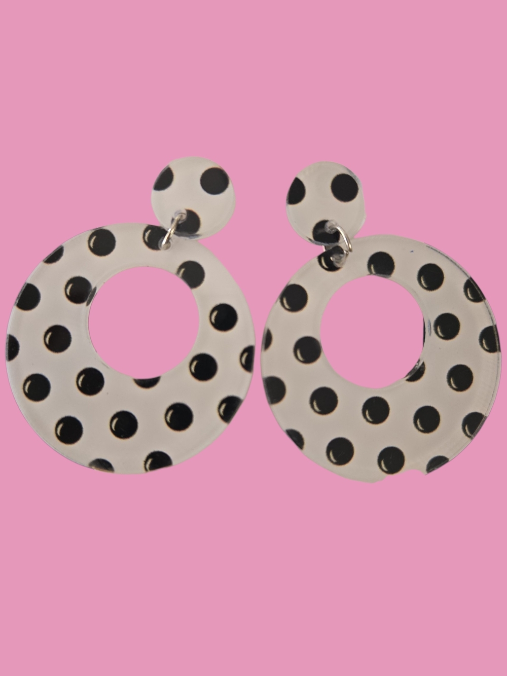 Polka Dot Hoop Drop Earrings - White and Black